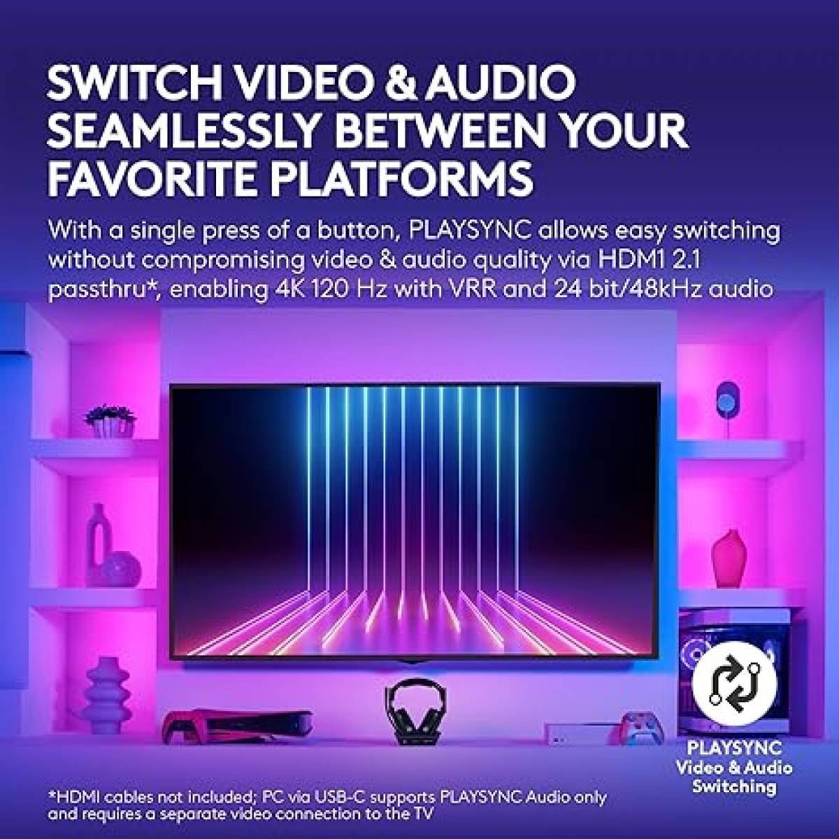 Logitech G Astro A50 X Omni-Platform Wireless Gaming Headset + Base Station for PS5, Xbox, PC: PLAYSYNC Video & Audio Switcher, HDMI 2.1 4K 120Hz VRR, <24 bit/48 kHz, 24hr Battery, 2.4GHz & BT - Black (939-002128)