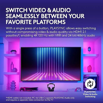 Logitech G Astro A50 X Omni-Platform Wireless Gaming Headset + Base Station for PS5, Xbox, PC: PLAYSYNC Video & Audio Switcher, HDMI 2.1 4K 120Hz VRR, <24 bit/48 kHz, 24hr Battery, 2.4GHz & BT - Black (939-002128)