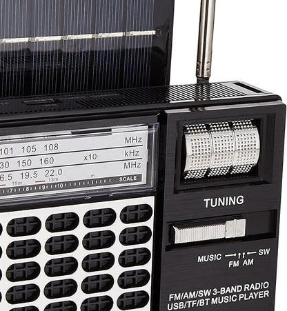 Olsenmark Portable Rechargeable 3-Band Retro Radio with Bluetooth, USB, TF, MP3 Player, Microphone, Karaoke & Solar Charging – OMR1276 – Black