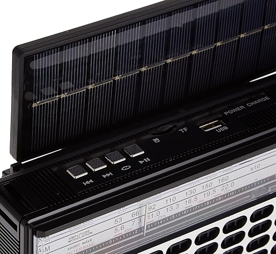 Olsenmark Portable Rechargeable 3-Band Retro Radio with Bluetooth, USB, TF, MP3 Player, Microphone, Karaoke & Solar Charging – OMR1276 – Black