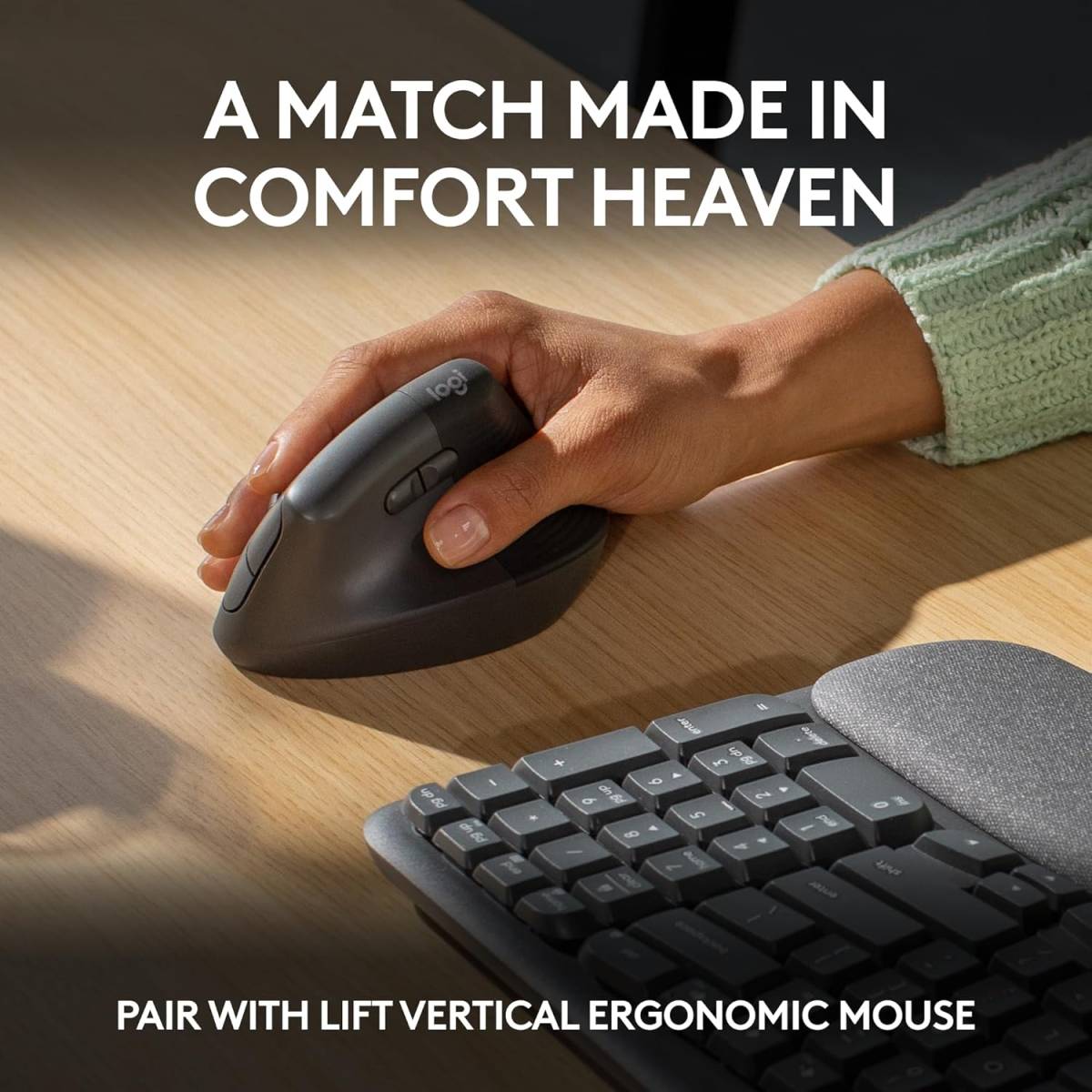 Logitech Wave Keys Wireless Ergonomic Keyboard with Cushioned Palm Rest, Comfortable Natural Typing, Easy-Switch, Bluetooth, Logi Bolt Receiver, for Multi-OS, Windows/Mac, AR Layout - Graphite