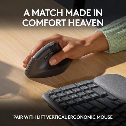 Logitech Wave Keys Wireless Ergonomic Keyboard with Cushioned Palm Rest, Comfortable Natural Typing, Easy-Switch, Bluetooth, Logi Bolt Receiver, for Multi-OS, Windows/Mac, AR Layout - Graphite