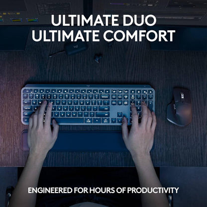Logitech MX Keys S Combo - Performance Wireless Keyboard and Mouse with Palm Rest, Customizable Illumination, Fast Scrolling, Bluetooth, USB C, for Windows, Linux, Chrome, Mac,Color Graphite