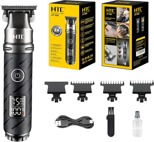 HTC AT-560 Professional Hair Clipper for Men – Heavy-Duty Zinc Alloy Body, Powder Metallurgy Blades, Cordless Use, LED Display, Rechargeable Electric Trimmer for Barbers & Home Use