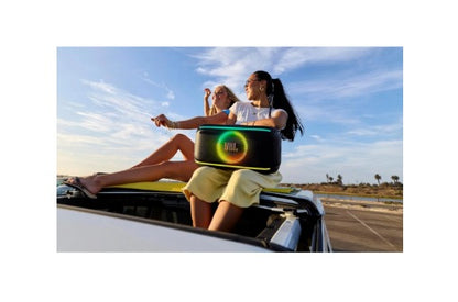 JBL PartyBox On-The-Go 2 - Portable Party Speaker with one Wireless Digital mic, Handle and a Shoulder Strap, Dynamic lightshow, Up to 15 Hours Playtime, Splash Proof &amp; Auracast™ (Black)