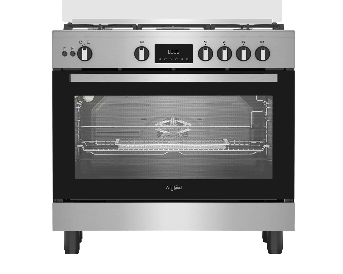 Ariston Arr9 Ggf 33229 Xna Gas Stove, 5 Burners, 90 Cm, Cast Iron Holders, Full Safety, Digital - Black Silver