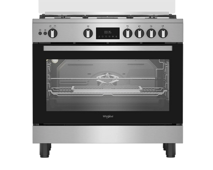 Ariston Arr9 Ggf 33229 Xna Gas Stove, 5 Burners, 90 Cm, Cast Iron Holders, Full Safety, Digital - Black Silver