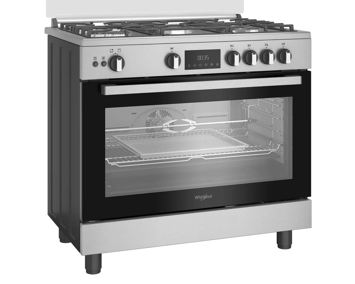 Ariston Arr9 Ggf 33229 Xna Gas Stove, 5 Burners, 90 Cm, Cast Iron Holders, Full Safety, Digital - Black Silver