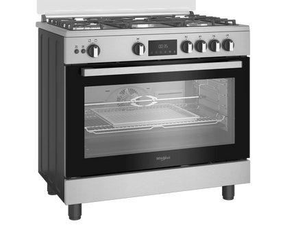 Ariston Arr9 Ggf 33229 Xna Gas Stove, 5 Burners, 90 Cm, Cast Iron Holders, Full Safety, Digital - Black Silver