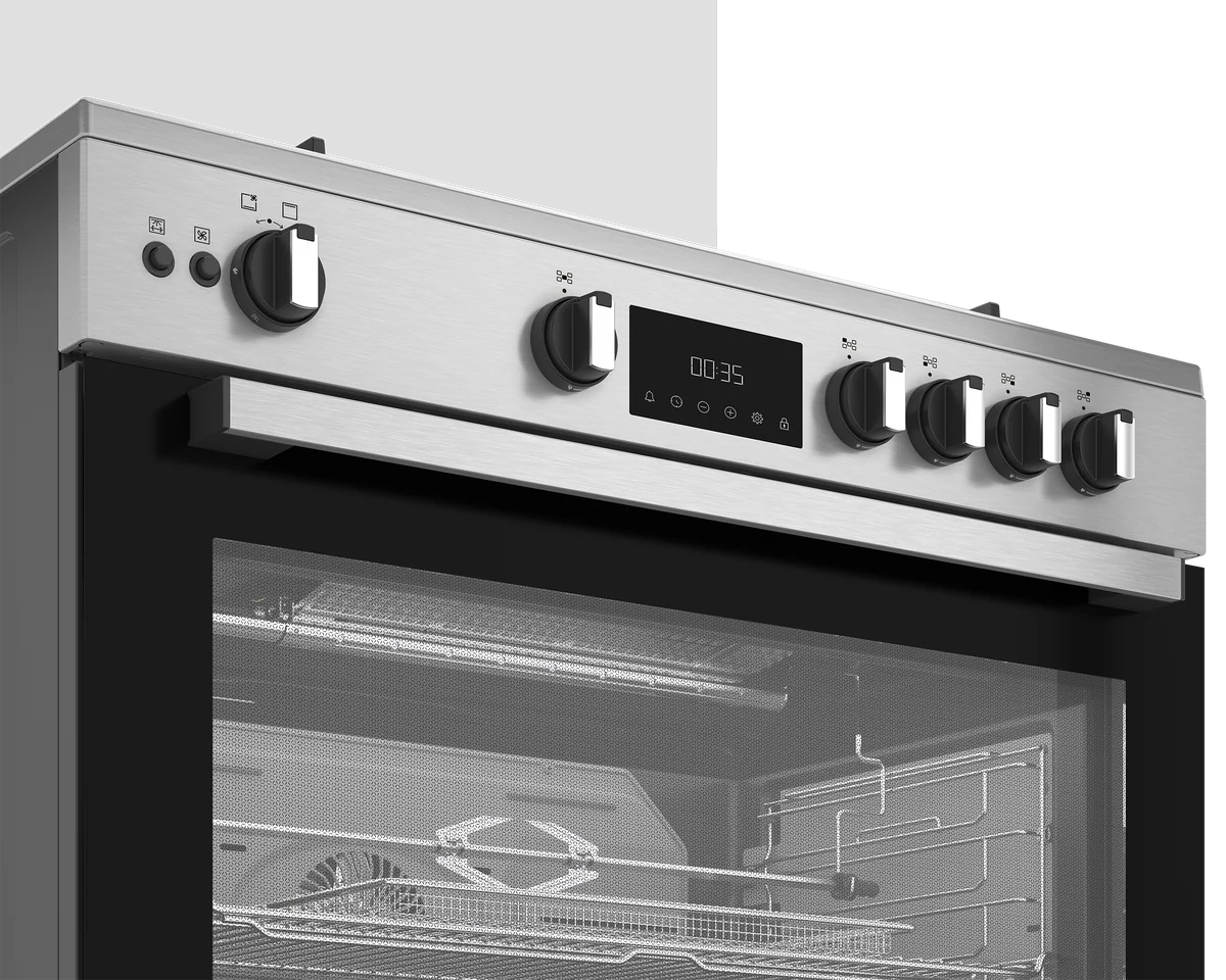 Ariston Arr9 Ggf 33229 Xna Gas Stove, 5 Burners, 90 Cm, Cast Iron Holders, Full Safety, Digital - Black Silver