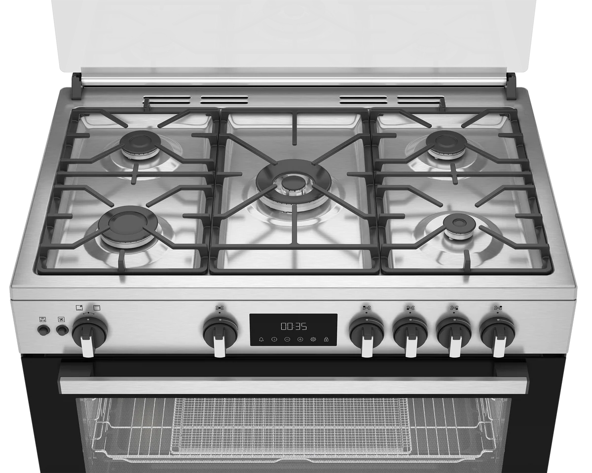 Ariston Arr9 Ggf 33229 Xna Gas Stove, 5 Burners, 90 Cm, Cast Iron Holders, Full Safety, Digital - Black Silver