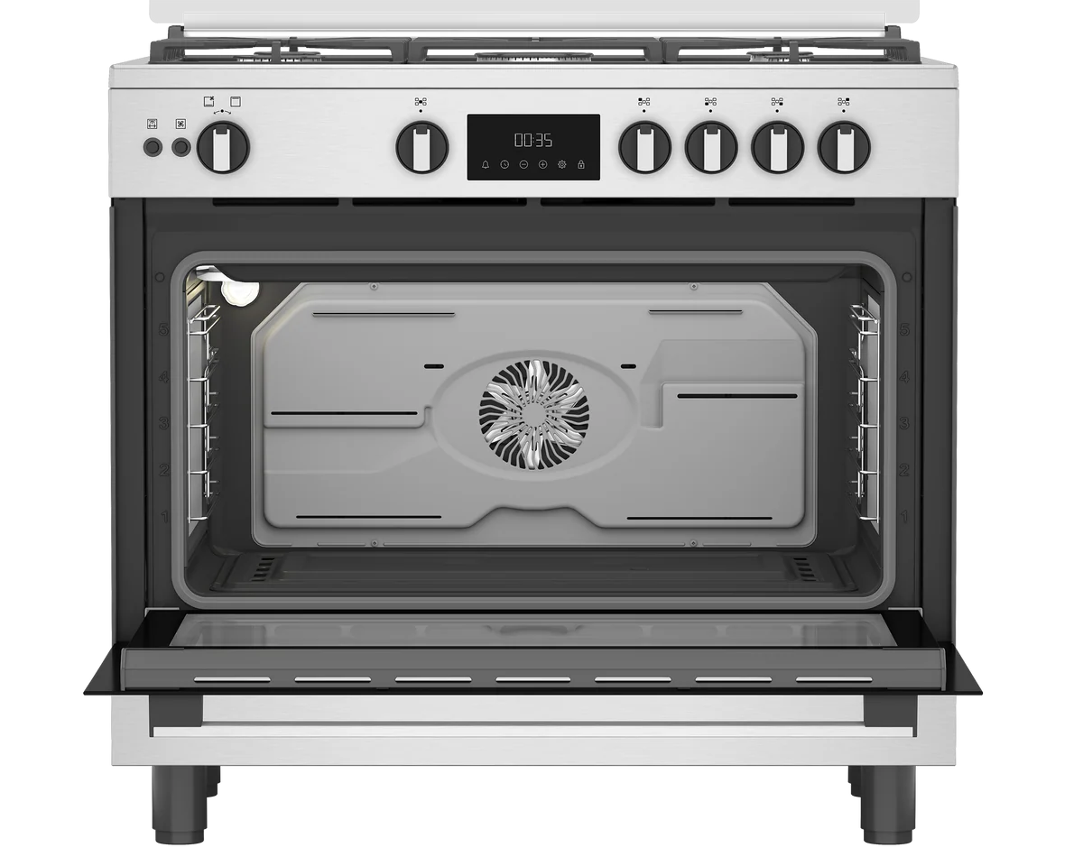 Ariston Arr9 Ggf 33229 Xna Gas Stove, 5 Burners, 90 Cm, Cast Iron Holders, Full Safety, Digital - Black Silver