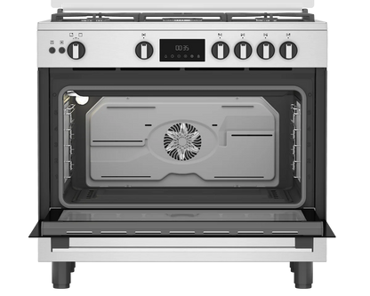 Ariston Arr9 Ggf 33229 Xna Gas Stove, 5 Burners, 90 Cm, Cast Iron Holders, Full Safety, Digital - Black Silver