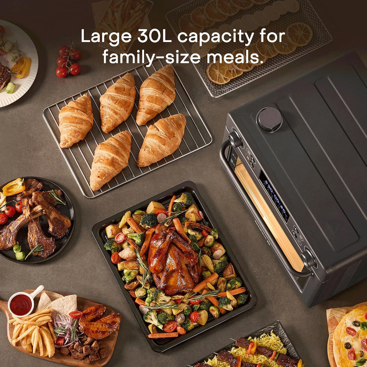 Nutricook Baker’s Oven 12-in-1 Air Fryer Toaster Oven 30L with Steam Infusion | 360° Turbo Convection, Rotisserie | Stainless steel inner cavity, countertop friendly|Beige|NC-AFTO330K|2-Year Warranty