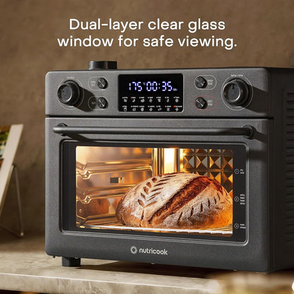Nutricook Baker’s Oven 12-in-1 Air Fryer Toaster Oven 30L with Steam Infusion | 360° Turbo Convection, Rotisserie | Stainless steel inner cavity, countertop friendly|Beige|NC-AFTO330K|2-Year Warranty