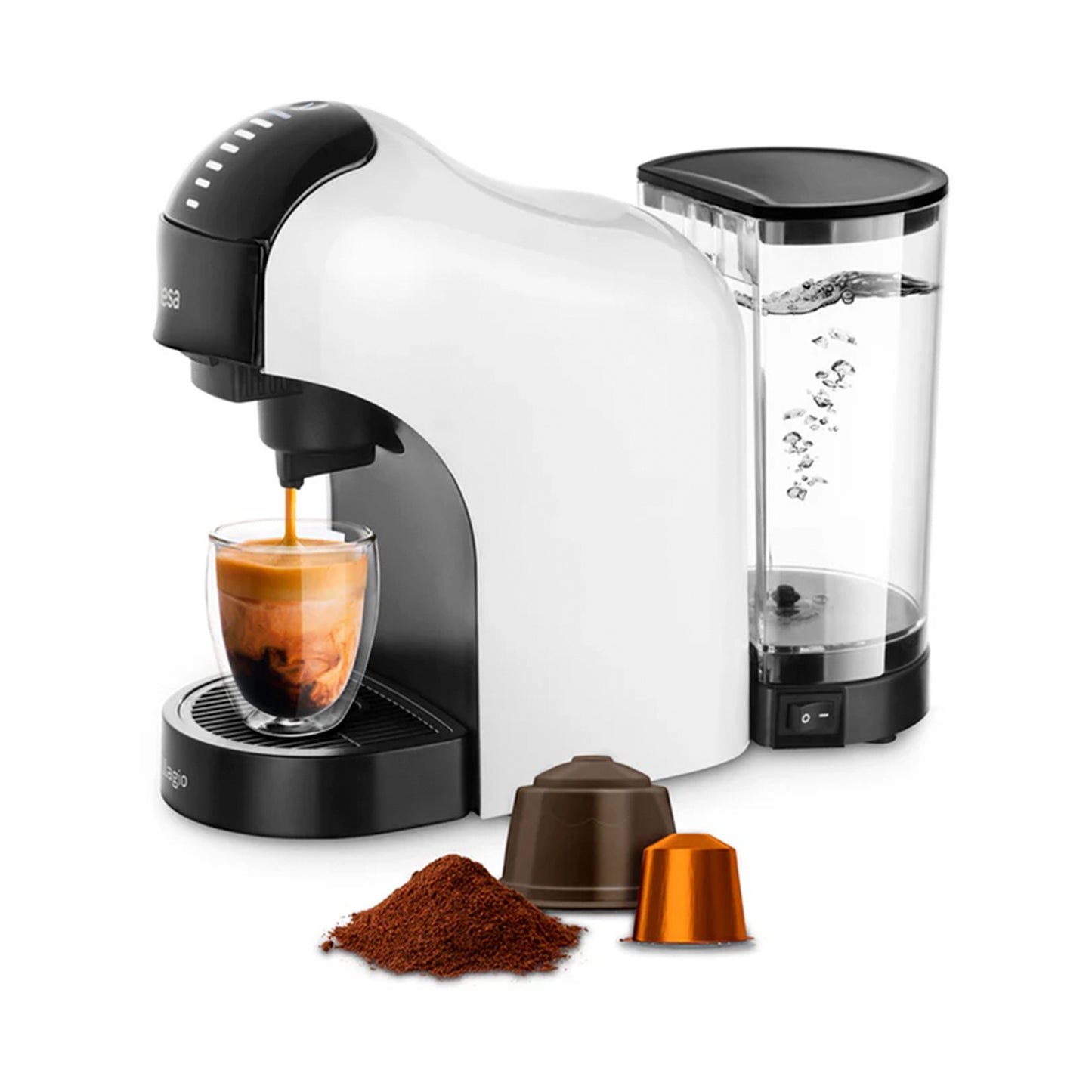 Ufesa Bellagio Bianca Coffee Machine – Nespresso/Dolce Gusto Capsules and Ground Coffee Filter