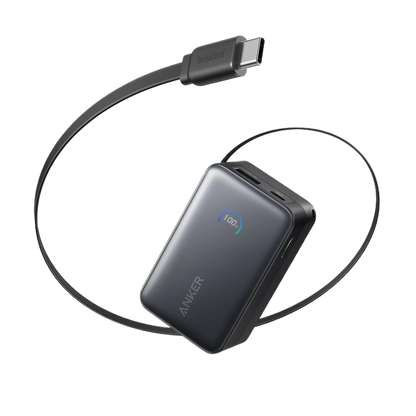 Anker Nano Power Bank (10K, 45W, Built-In Retractable USB-C Cable) - Black