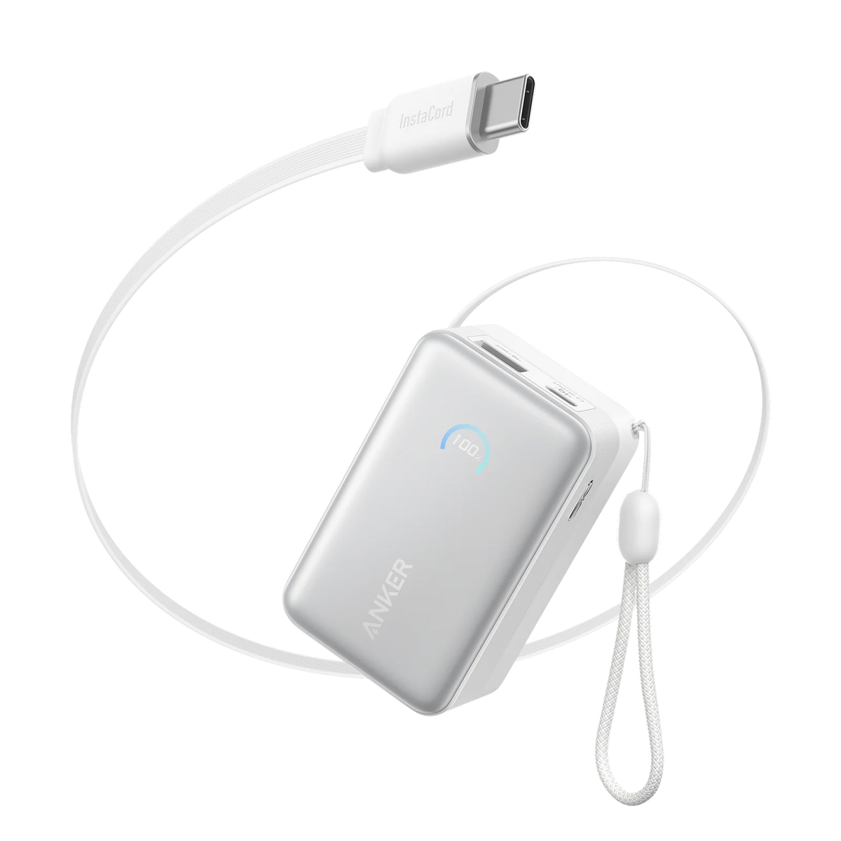 Anker Nano Power Bank (10K, 45W, Built-In Retractable USB-C Cable) - White
