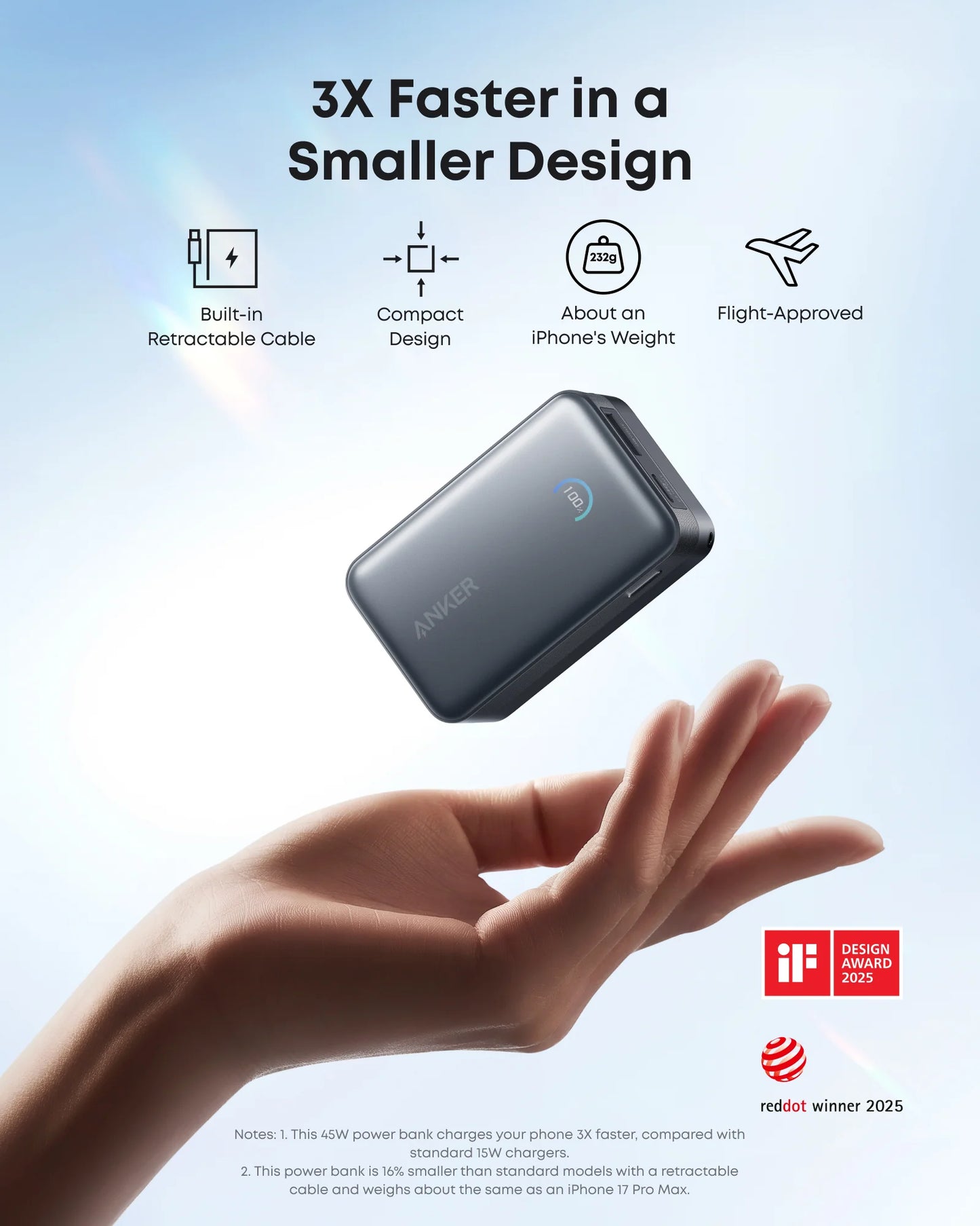 Anker Nano Power Bank (10K, 45W, Built-In Retractable USB-C Cable) - Black
