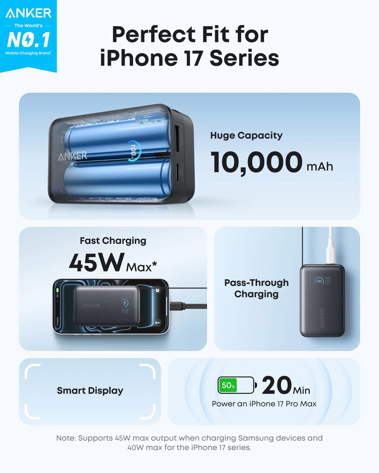 Anker Nano Power Bank (10K, 45W, Built-In Retractable USB-C Cable) - Black