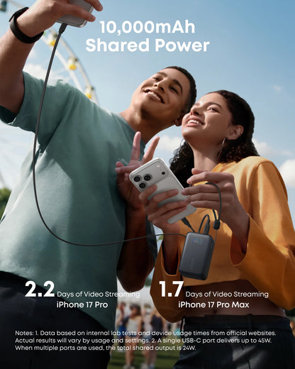 Anker Nano Power Bank (10K, 45W, Built-In Retractable USB-C Cable) - Black