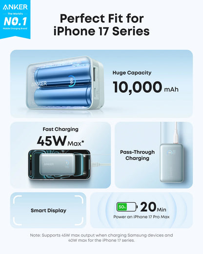 Anker Nano Power Bank (10K, 45W, Built-In Retractable USB-C Cable) - Green