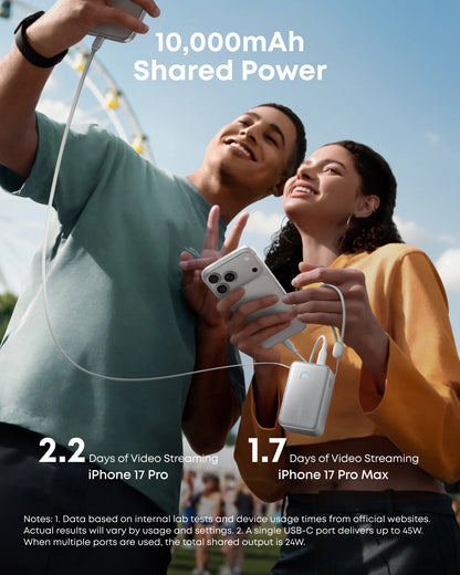 Anker Nano Power Bank (10K, 45W, Built-In Retractable USB-C Cable) - White