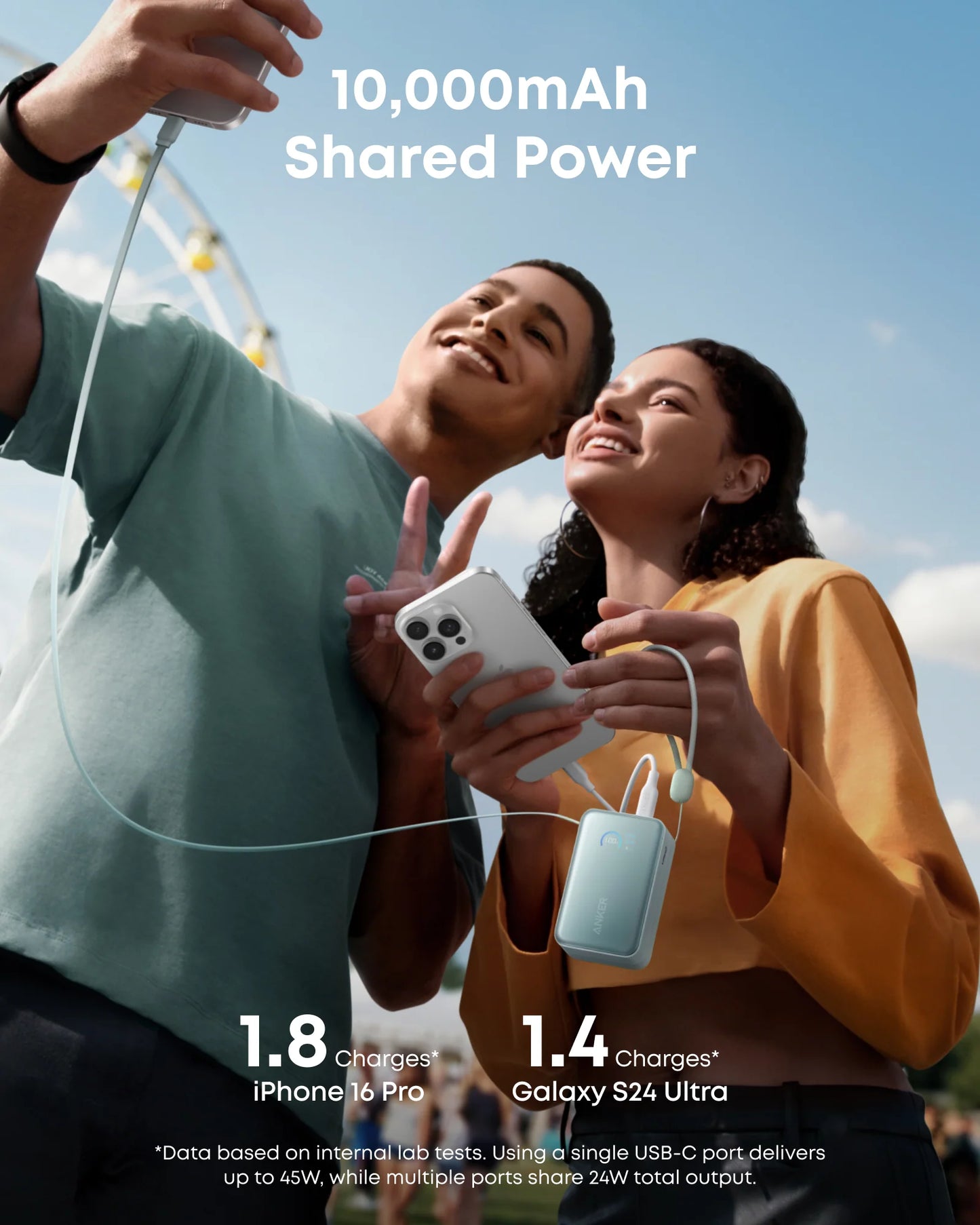 Anker Nano Power Bank (10K, 45W, Built-In Retractable USB-C Cable) - Green