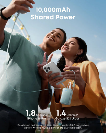 Anker Nano Power Bank (10K, 45W, Built-In Retractable USB-C Cable) - Green