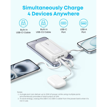 Anker Zolo Power Bank 10000mAh 35W with Built-in Dual USB-C Cables A1680 (Blue) - 18 Month Warranty