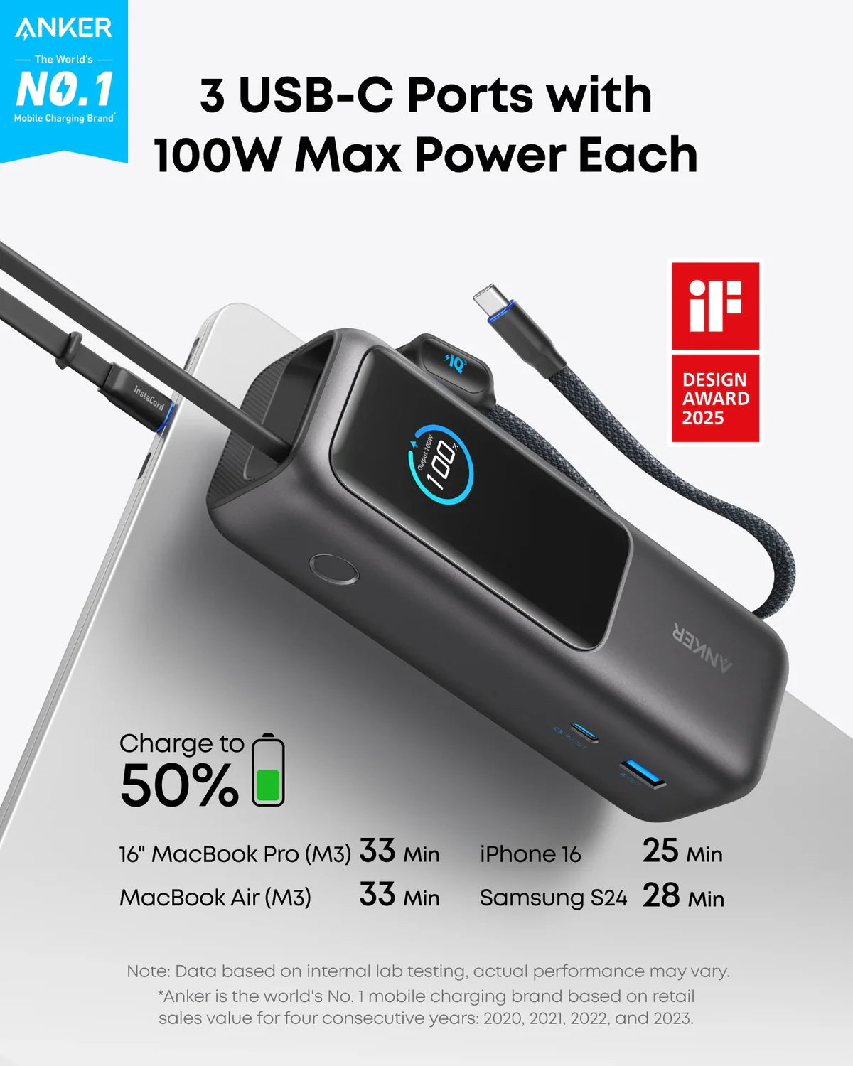 Anker 165W Power Bank | 25,000mAh USB-C Laptop Charger - Black