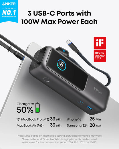 Anker 165W Power Bank | 25,000mAh USB-C Laptop Charger - Black