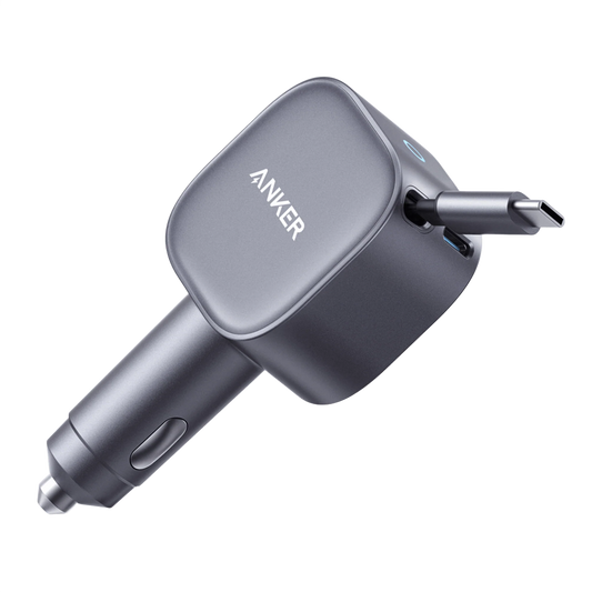 Anker Nano 75W - Fast Car Charger with Retractable Cable - Black
