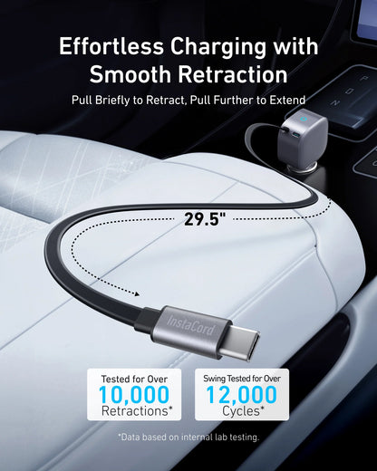 Anker Nano 75W - Fast Car Charger with Retractable Cable - Black
