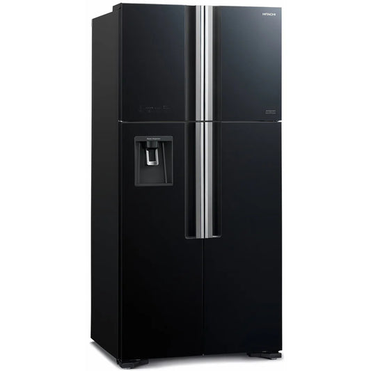 Hitachi 540L 4-Door French Door Refrigerator with Water Dispenser & Inverter - Glass Black (R-W800PJ7)