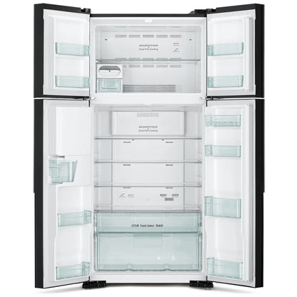 Hitachi 540L 4-Door French Door Refrigerator with Water Dispenser & Inverter - Glass Black (R-W800PJ7)