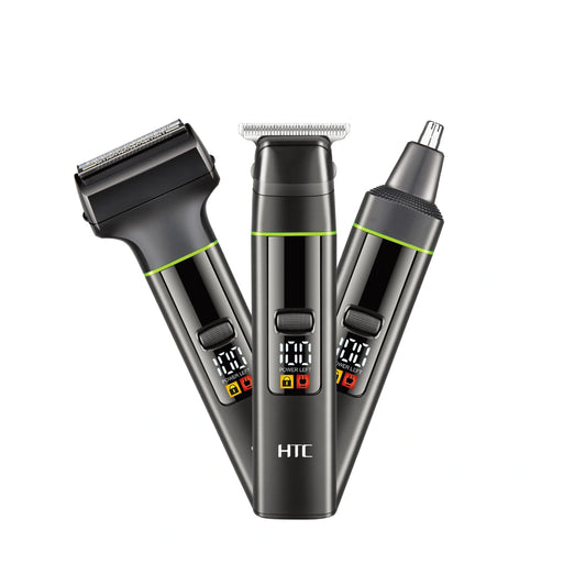HTC Professional AT-1202 Magnetic 3-in-1 Grooming Kit Hair Clipper Nose Trimmer Beard Shaver with Display Kits
