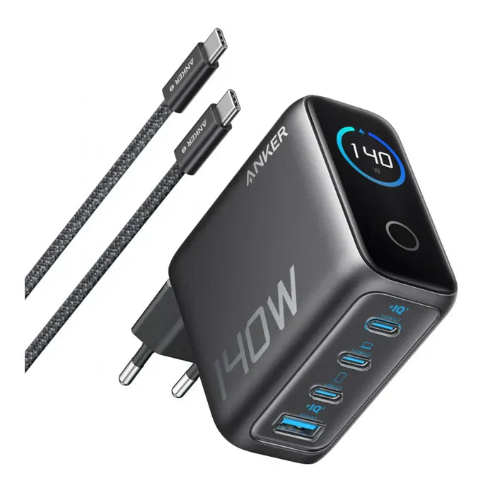 Anker 140W 4-Port Laptop Charger with USB-C Cable - Black