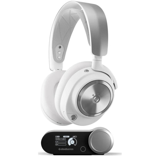 SteelSeries Arctis Nova Pro Wireless For PS & PC (White) (2.4GHz/Bluetooth/USB-C/3.5mm) (ANC) Hi-Res Gaming Headset w/ DAC & Premium Hi-Fi Drivers, AI-powered Noise Cancelling Mic - Xbox, PC, PS5, PS4, Switch, Mobile