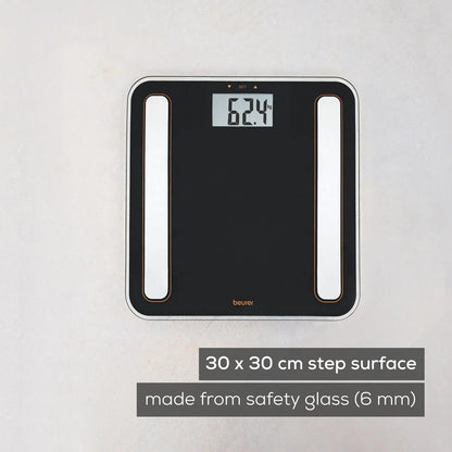 Beurer BF183 Diagnostic Bathroom Scale, Body Fat, Water, Muscle Mass & Weight Analyzer, Digital Glass Scale with Large LCD Display, Smart Health Monitoring
