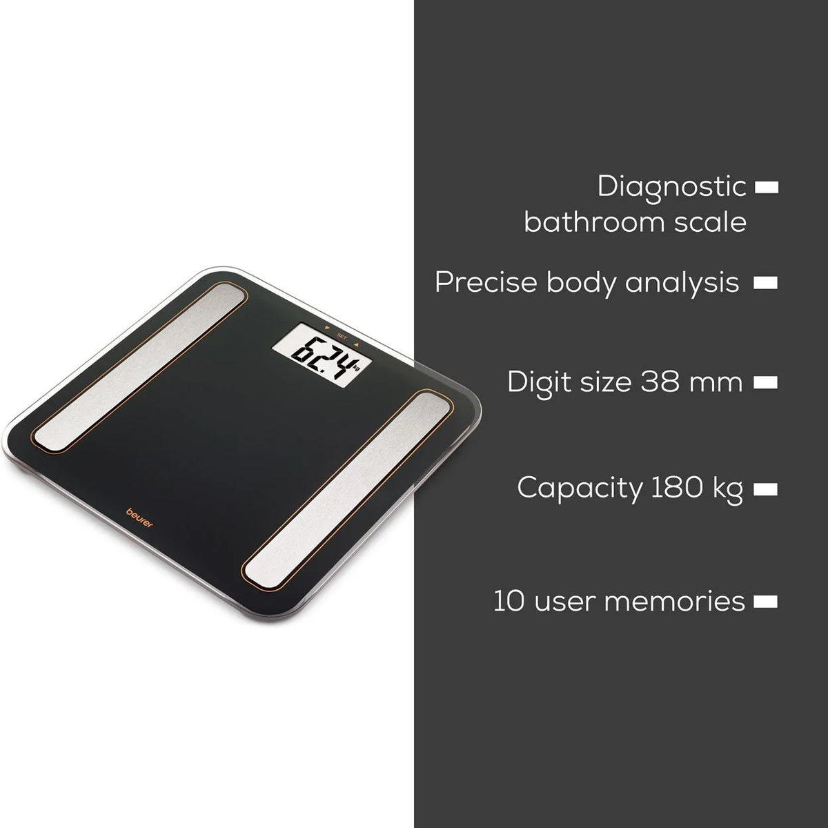 Beurer BF183 Diagnostic Bathroom Scale, Body Fat, Water, Muscle Mass & Weight Analyzer, Digital Glass Scale with Large LCD Display, Smart Health Monitoring