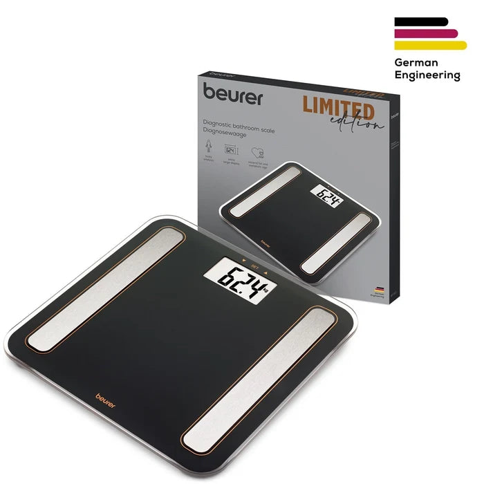 Beurer BF183 Diagnostic Bathroom Scale, Body Fat, Water, Muscle Mass & Weight Analyzer, Digital Glass Scale with Large LCD Display, Smart Health Monitoring