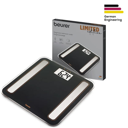 Beurer BF183 Diagnostic Bathroom Scale, Body Fat, Water, Muscle Mass & Weight Analyzer, Digital Glass Scale with Large LCD Display, Smart Health Monitoring