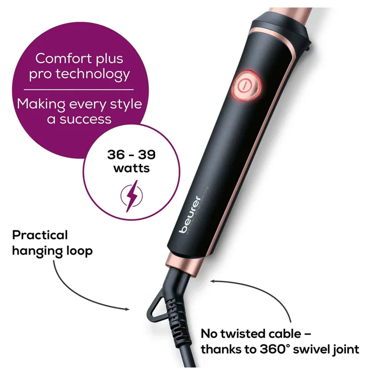 Beurer HT 53 Ceramic Keratin Hair Curling Iron for Perfect Curls