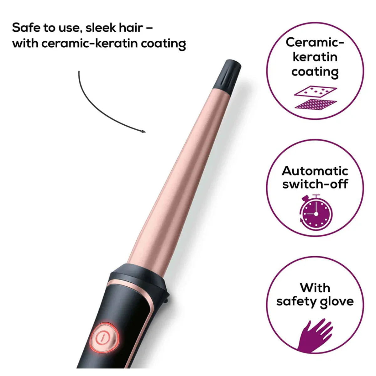 Beurer HT 53 Ceramic Keratin Hair Curling Iron for Perfect Curls