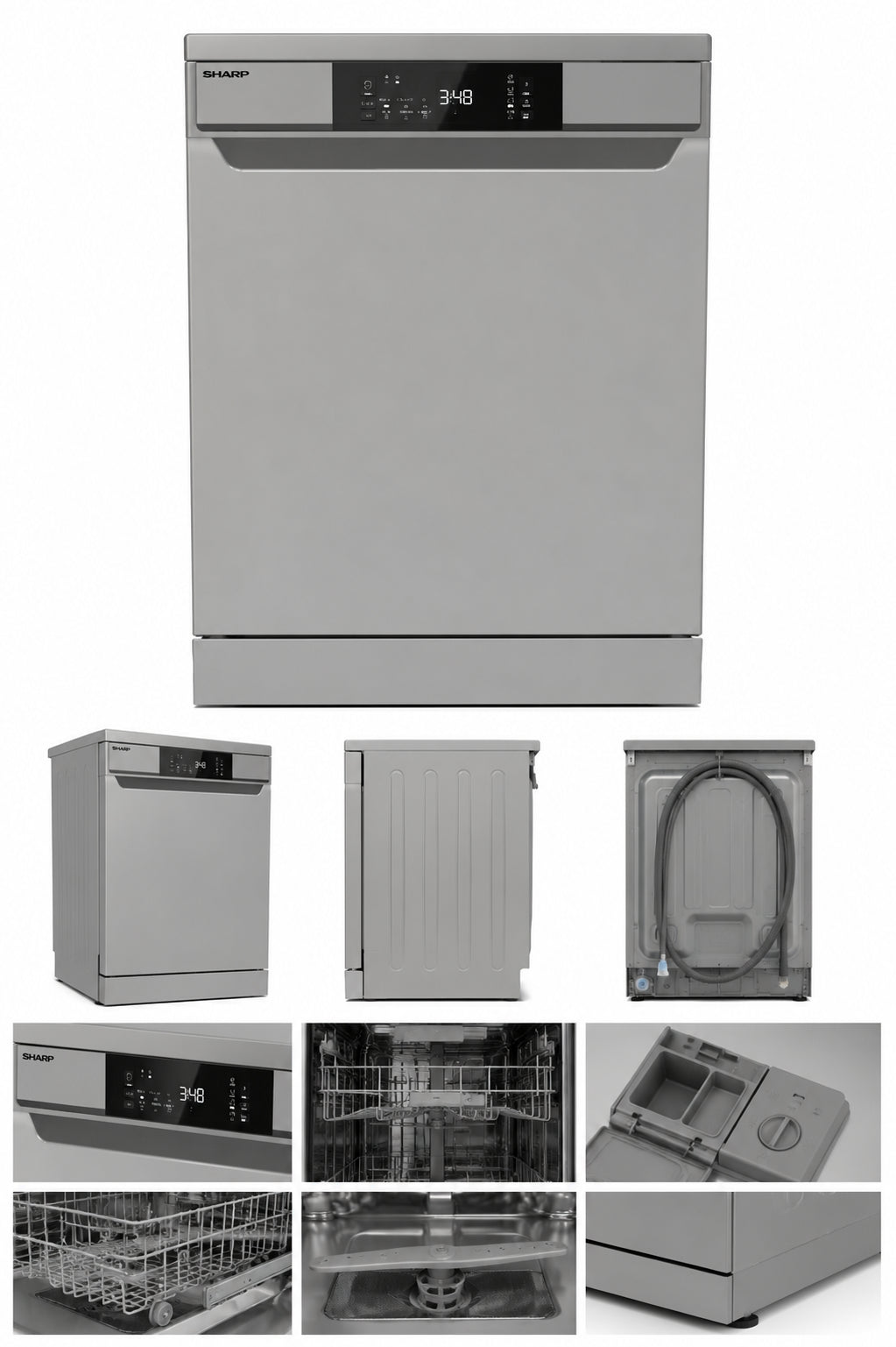 SHARP Freestanding Dishwasher 15 Place Settings 6 Programs 3 Baskets 3 Spray Arms A++ Stainless Steel – QW-V615AS-SS3
