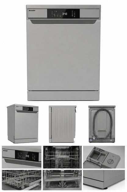 SHARP Freestanding Dishwasher 15 Place Settings 6 Programs 3 Baskets 3 Spray Arms A++ Stainless Steel – QW-V615AS-SS3