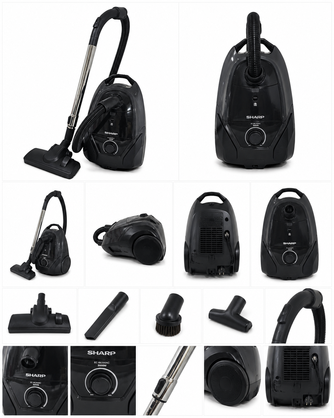SHARP Bagged Canister Vacuum Cleaner 1800W Washable Dust Bag HEPA Filter Black – EC-BG1804C-BZ