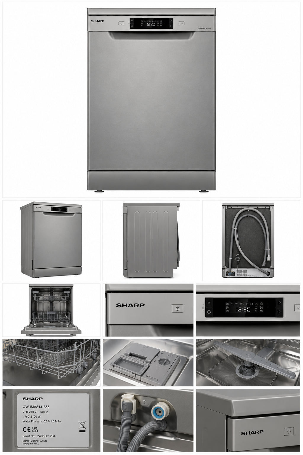 SHARP Freestanding Dishwasher 14 Place Settings 8 Programs 3 Baskets 3 Spray Arms A++ Stainless Steel – QW-MA814E-SS3
