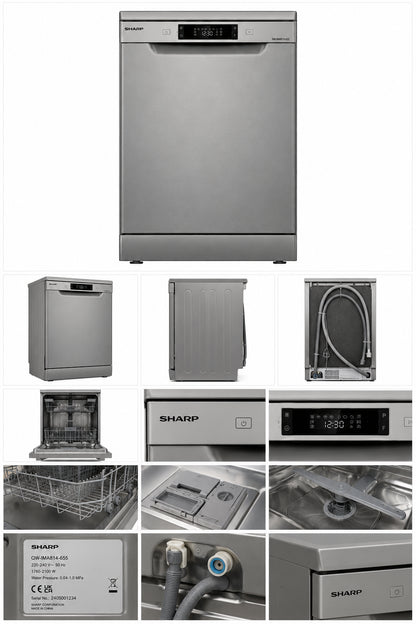 SHARP Freestanding Dishwasher 14 Place Settings 8 Programs 3 Baskets 3 Spray Arms A++ Stainless Steel – QW-MA814E-SS3